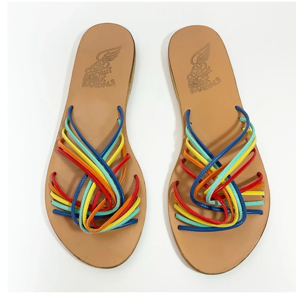 Ancient Greek Sandals Xanthi Strappy Rainbow Slides Sandals - Picture 6 of 8